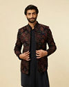 Navy Blue Fern Embroidered Indo Western image number 1